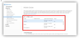 2.1.6.	Optionen / Allgemein / Mobile Geräte
