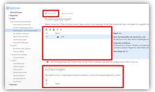 2.2.3. Optionen / E-Mail / Automatische Verwaltung / Posteingangs und Aufräumregeln