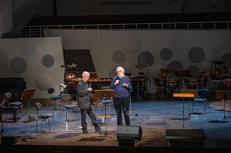 Gesprächskonzert mit Helmut Lachenmann (r.) Prof. Dr. Jörn-Peter Hiekel/Foto: Marcus Lieder