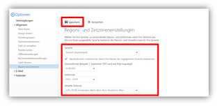2.1.10. Optionen / Allgemein / Region und Zeitzone
