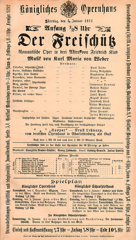 Carl Maria von Weber: Der Freischütz (3. Januar 1913)