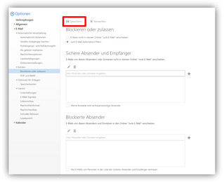 2.2.8.	Optionen / E-Mail / Konten / Blockieren oder zulassen