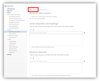 2.2.8. Optionen / E-Mail / Konten / Blockieren oder zulassen