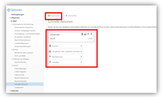 2.2.16. Optionen / E-Mail / Layout / Schnelle Aktionen