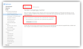2.2.2.	Optionen / E-Mail / Automatische Verwaltung / Senden rückgängig machen