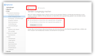 2.2.2. Optionen / E-Mail / Automatische Verwaltung / Senden rückgängig machen