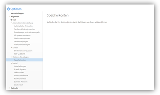 2.2.10. Optionen / E-Mail / Optionen für Anlagen / Speicherkonten