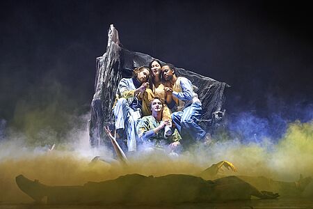 Foto: Stephan Floss DUELL/Monteverdi: (v.l.n.r.) Oliver Cubb, Yeeun Yeo, Kyle Fearon-Wilson, Felix Kober (vorn)