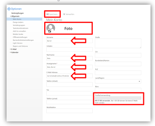 2.1.1. Optionen / Allgemein / Mein Konto