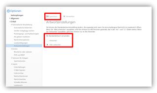 2.2.7. Optionen / E-Mail / Automatische Verwaltung / Antworteinstellungen