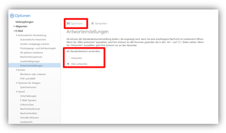 2.2.7.	Optionen / E-Mail / Automatische Verwaltung / Antworteinstellungen