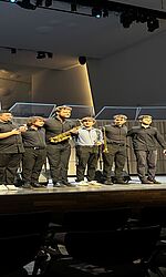 Ensemblewettbewerb 2026: Josef Gütter Sextett v.l.n.r.: Dominik Gershkovich (Klavier), Ben Mammel (Trompete), Hendrik Marin (Saxophon), Josef Gütter (Posaune), Felix Gärtner (Schlagzeug), Kevin Knödler (Kontrabass)/Foto: Marie Kirchner Applaus für das Josef Gütter Sextett