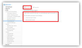 2.2.6.	Optionen / E-Mail / Automatische Verwaltung / Lesebestätigungen
