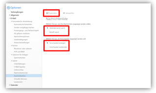 2.2.15. Optionen / E-Mail / Layout / Nachrichtenliste