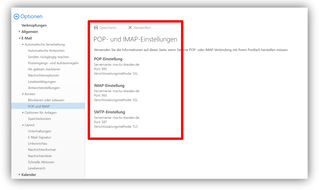 2.2.9. Optionen / E-Mail / Konten / POP und IMAP