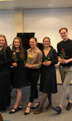 Musizieren auf dem Land, Weißwasser, 27.04.23: (v.l.n.r.) Anna Heiland, Luise Pippig, Alexandra Marie Schneider, Rosa Üregi, Maximilian Schwarze/Foto: Ine Kang