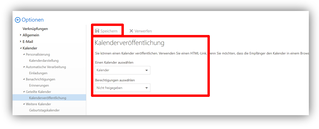 2.3.4. Optionen / Kalender / Geteilte Kalender / Kalenderveröffentlichung