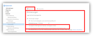 2.3.3. Optionen / Kalender / Benachrichtigungen / Erinnerungen