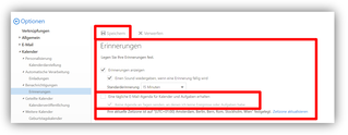 2.3.3.	Optionen / Kalender / Benachrichtigungen / Erinnerungen