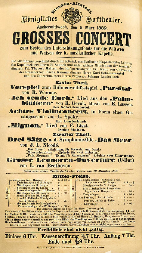Aschermittwochskonzert unter der Leitung von Ernst Schuch (6. März 1889)