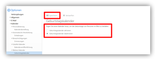 2.3.5.	Optionen / Kalender / Weitere Kalender / Geburtstagskalender