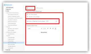 2.2.14. Optionen / E-Mail / Layout / Nachrichtenformat