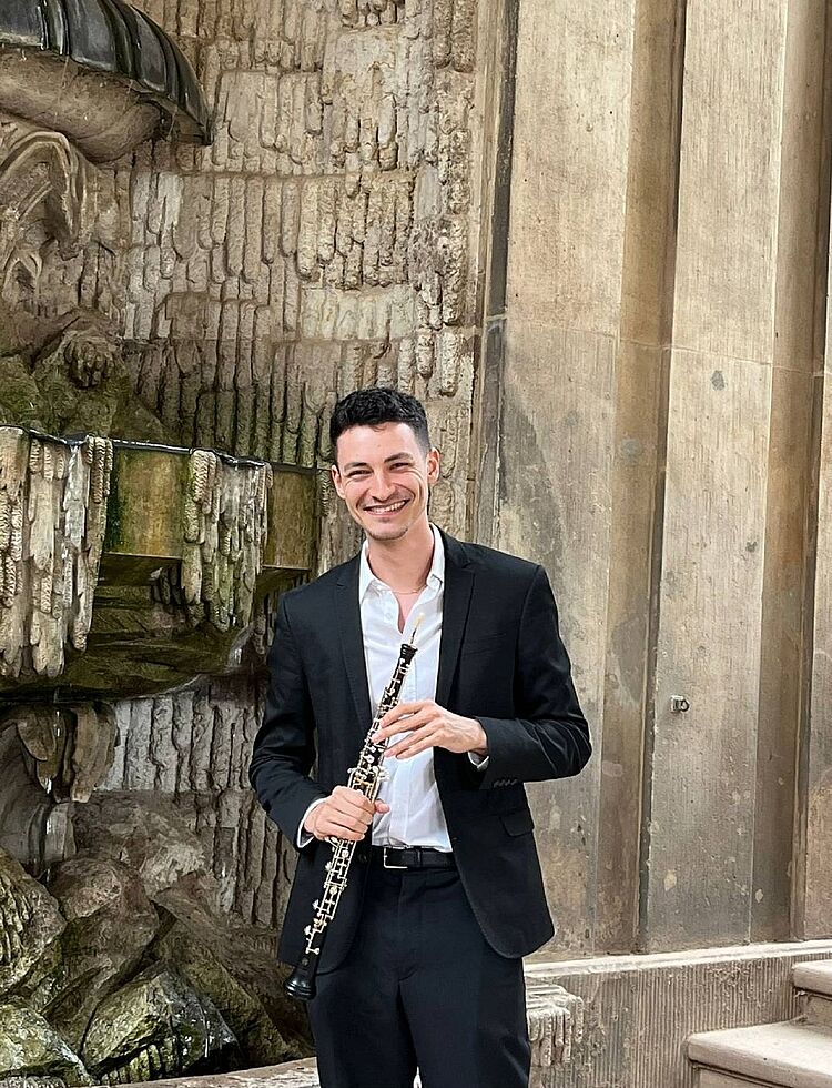 Horace Guédron mit seiner Oboe