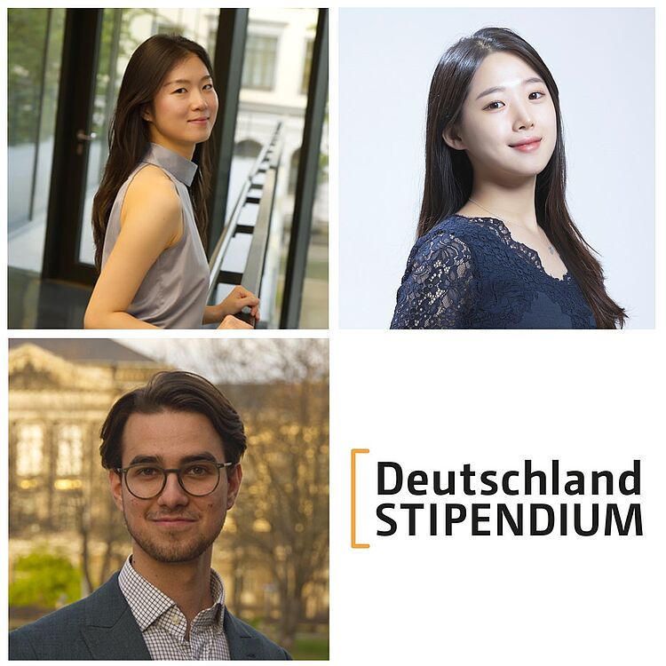 Deutschlandstipendien 2025 der Fachrichtung Gesang: Suyeon Bang (oben links), Yejy Nam, Philipp Rauh /Fotos: privat