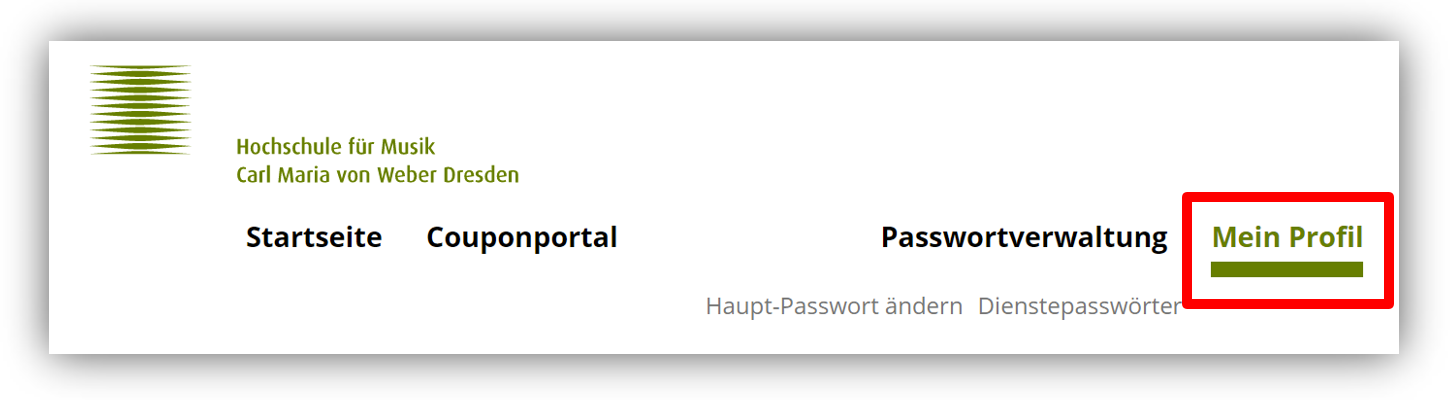 Geben Sie im Browser portal.hfmdd.de ein und Wählen Sie anschließend den Reiter Mein Profil aus.