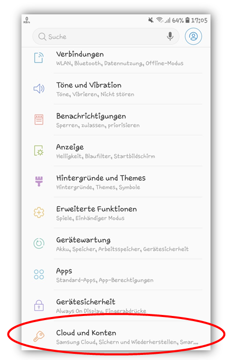 1.1 - Öffnen Sie Einstellungen und wählen Sie Cloud und Konten aus