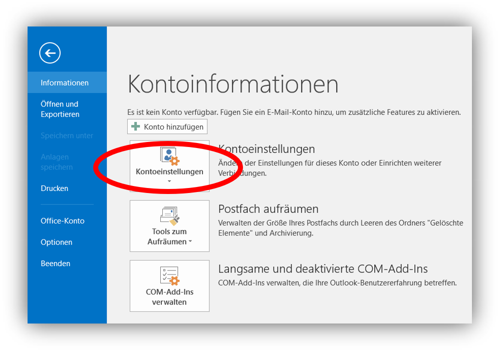 1.2 - Klicken Sie auf Konto hinzufügen