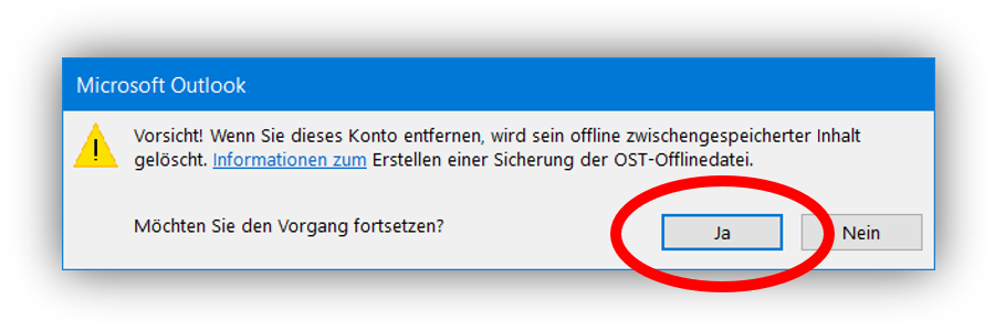 2.5 - Bestätigen Sie das Entfernen Ihres Kontos aus Outlook mit Ja