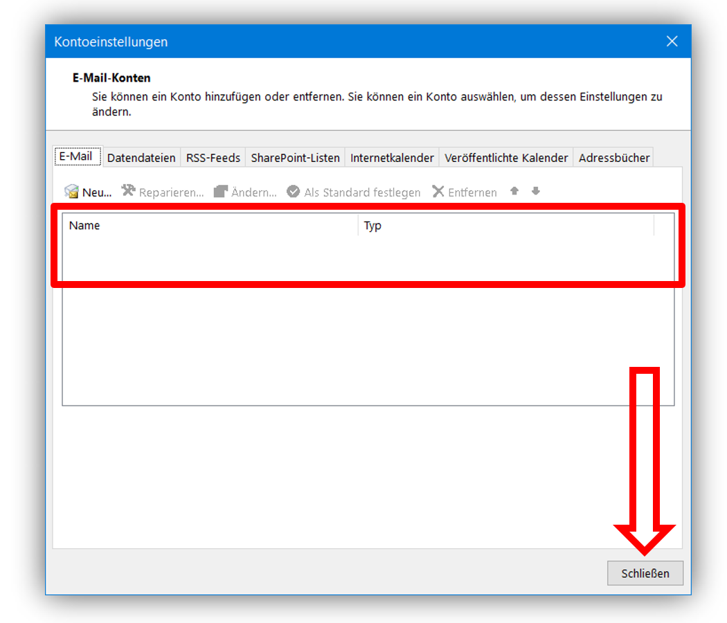 2.6 - Ihr Konto wurde erfolgreich aus Outlook entfernt – schließen Sie das Fenster