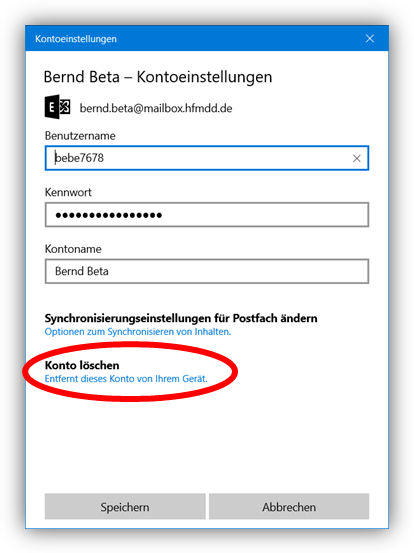 2.2 - Klicken Sie auf Konto löschen