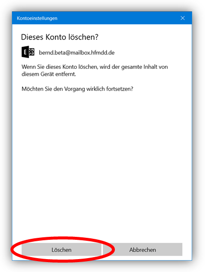 2.3 -Dieses Konto löschen? – Ja, Löschen