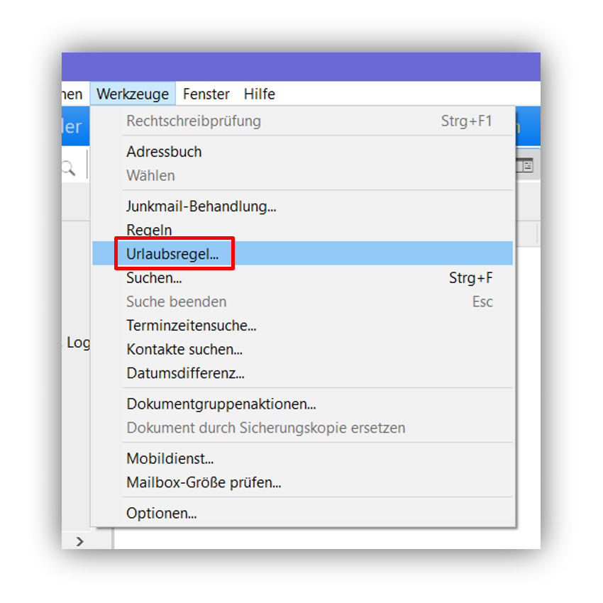 2.2.	Im „Menü“ klicken Sie auf „Werkzeuge/Urlaubsregel...“