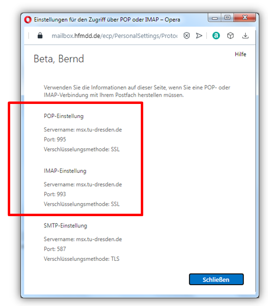 1.2.2 - Optionen / Konten / POP & IMAP Einstellung
