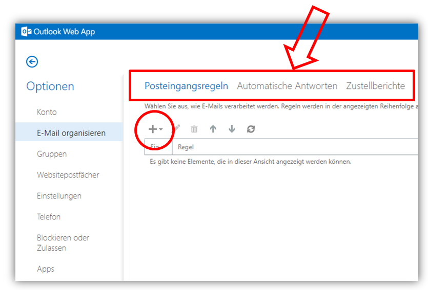 1.2.3 - Optionen / E-Mail Organisieren (Abwesenheitsmitteilung/Urlaub einstellen)
