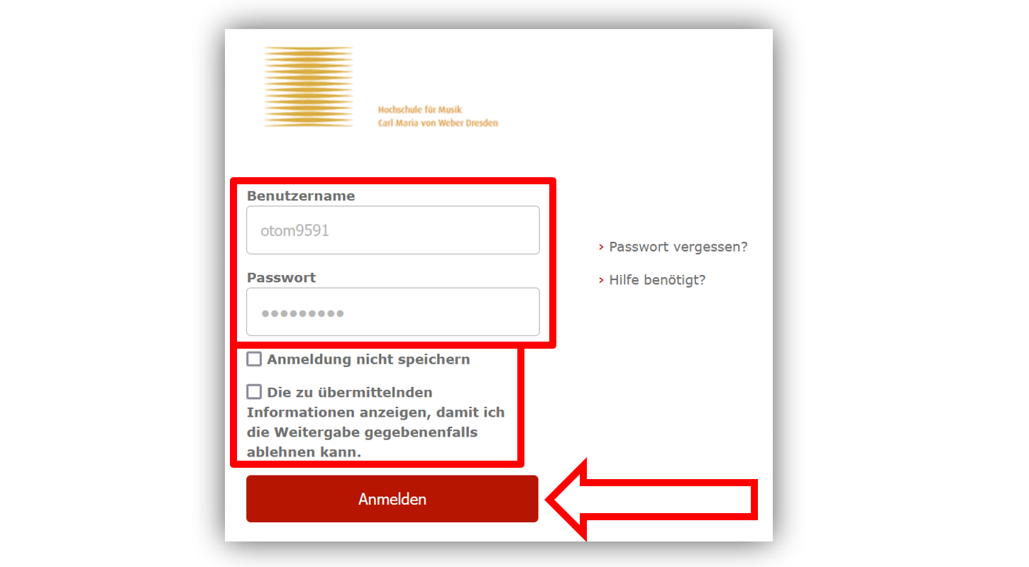 Geben Sie hier Ihren Benutzernamen und Passwort ein. Zusätzlich können Sie wählen ob die Anmeldedaten gespeichert werden sollen.